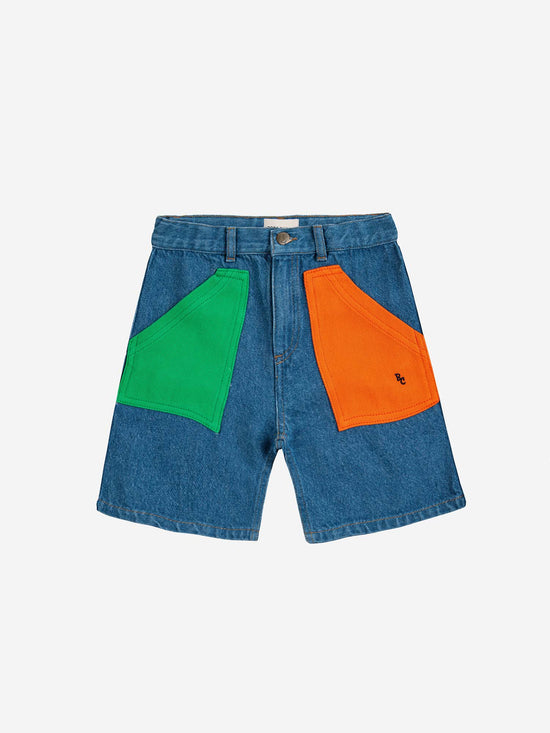 Colour Block Denim Bermuda Shorts