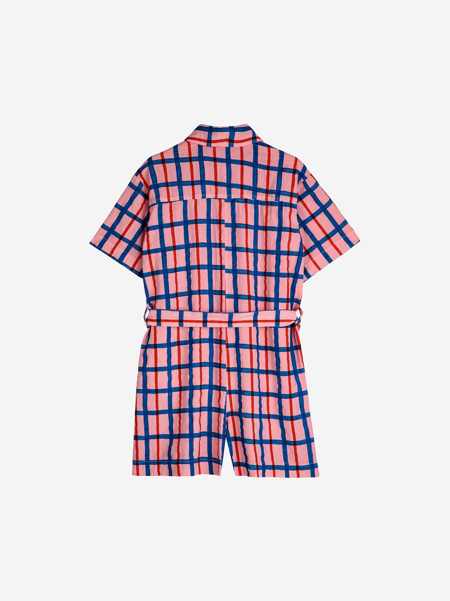 Checked Collar Buttoned Short Playsuit