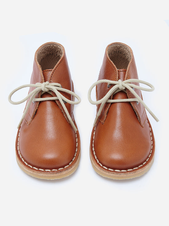 Brown Leather Kids Lace Up Boots