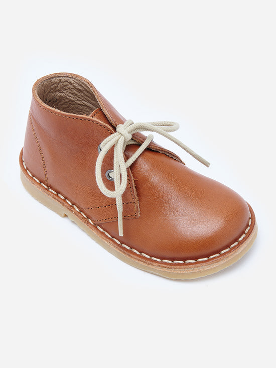 Brown Leather Kids Lace Up Boots