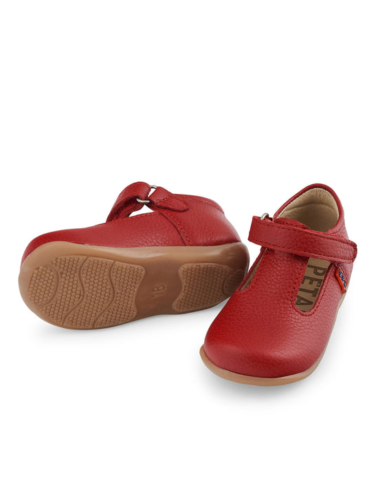 Red Leather First Steps T-Bar Shoes