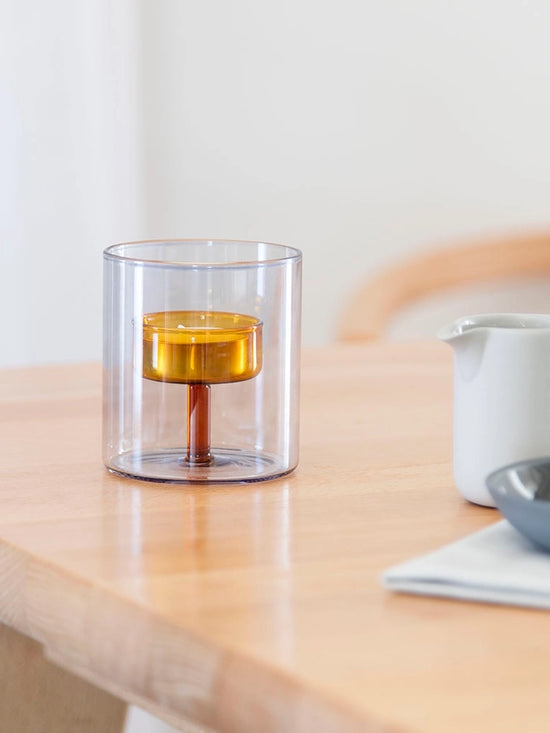 Grey & Orange Glass Tea-light Holder