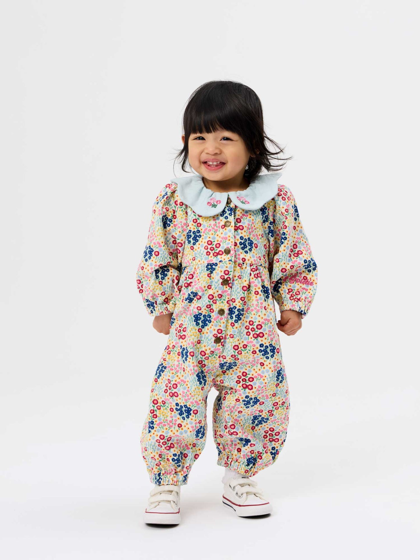 Mini Peony Print Denim Collar Romper