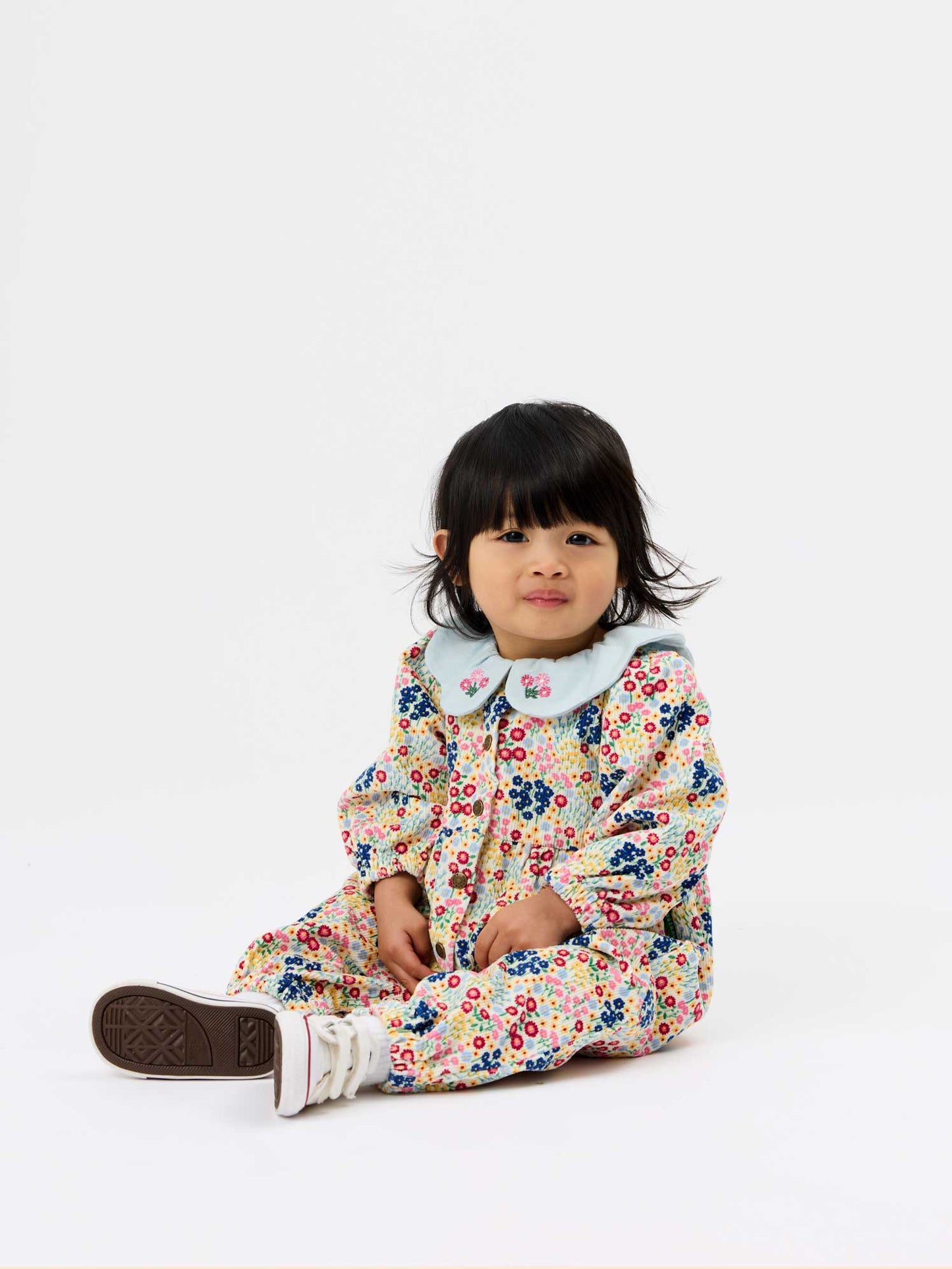 Mini Peony Print Denim Collar Romper