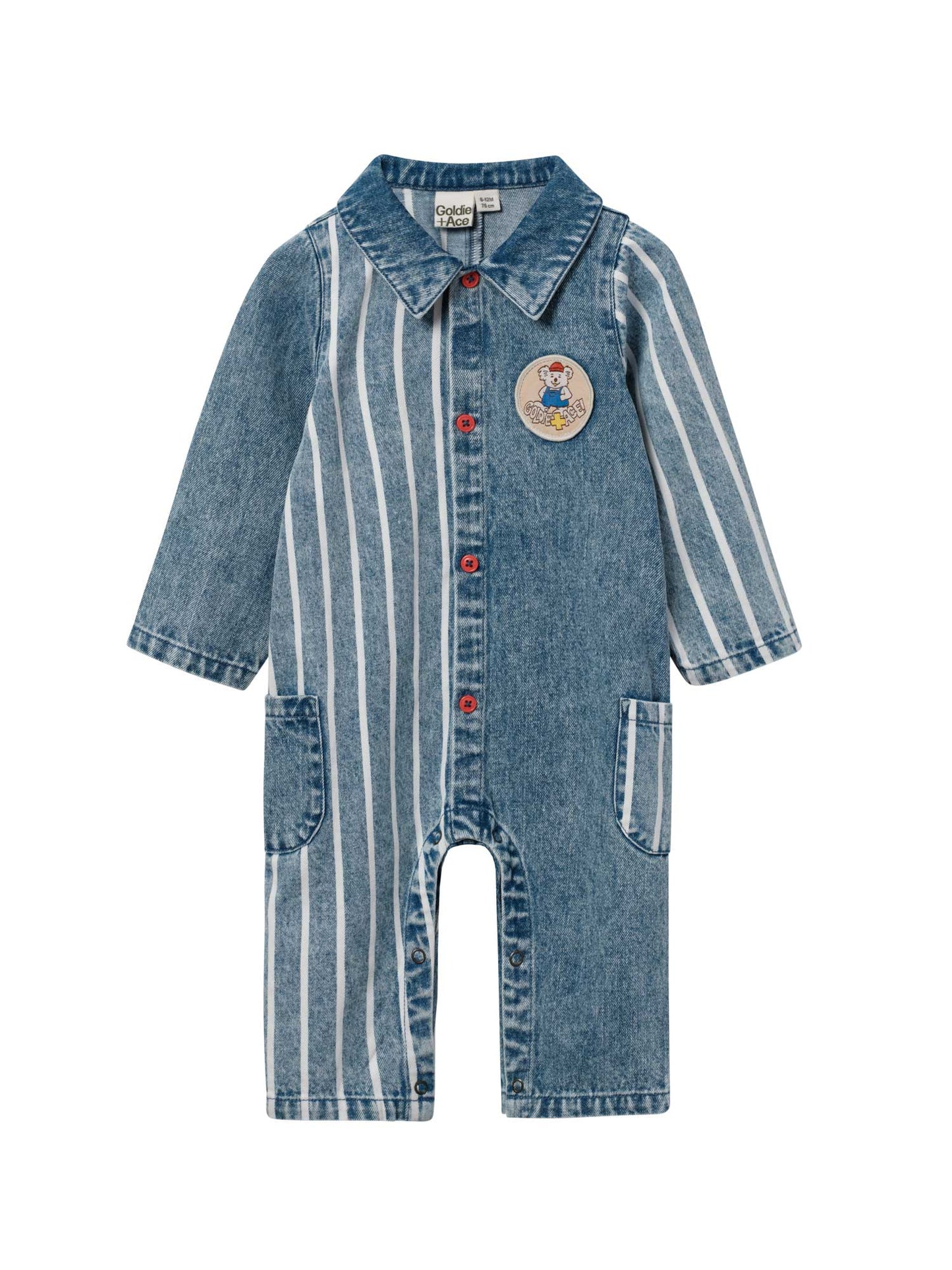 Buddy Badge Denim Stripe Romper