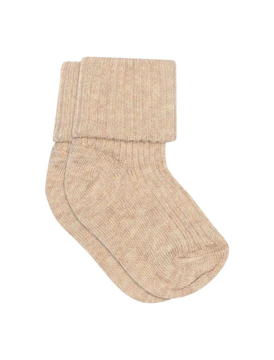 Beige Melange Cotton Rib Baby Socks