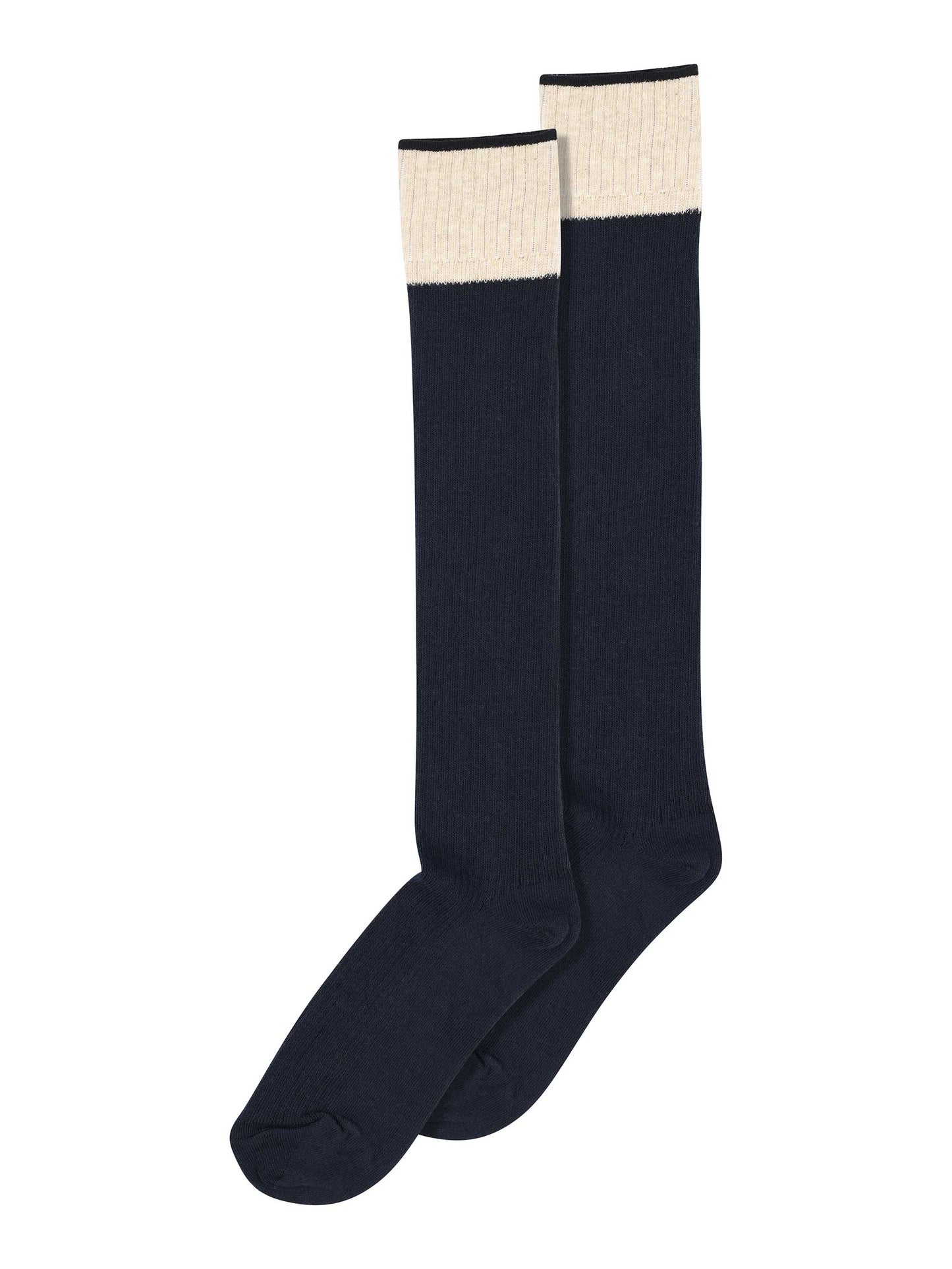 Navy Rib Contrast Top Knee High Socks