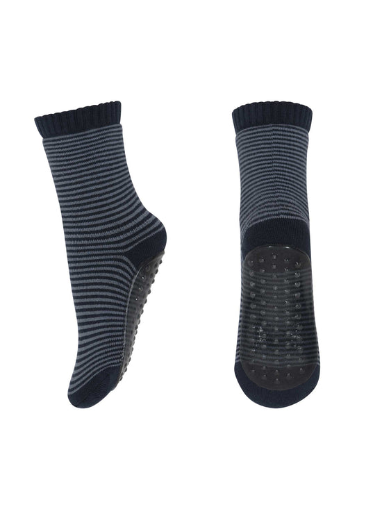 Navy Striped Rubber Soled Socks