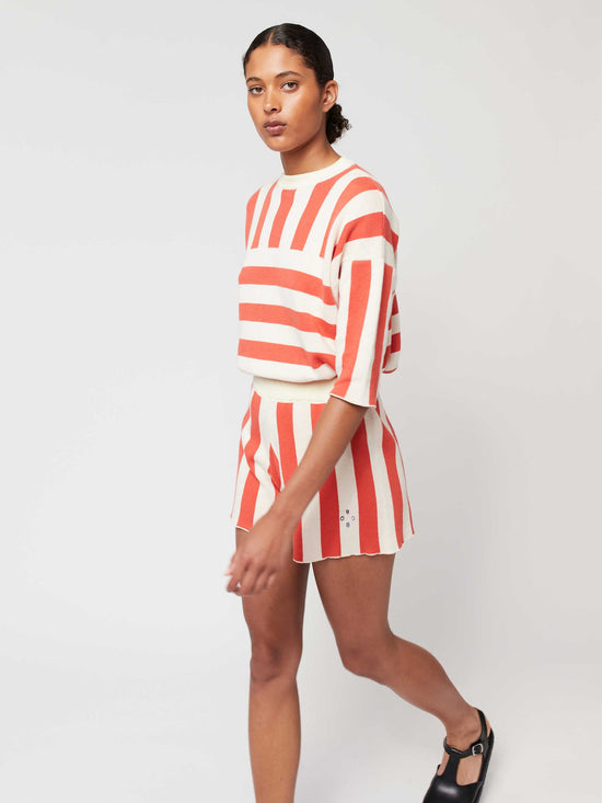 Striped Short Sleeve Knitted Sweater