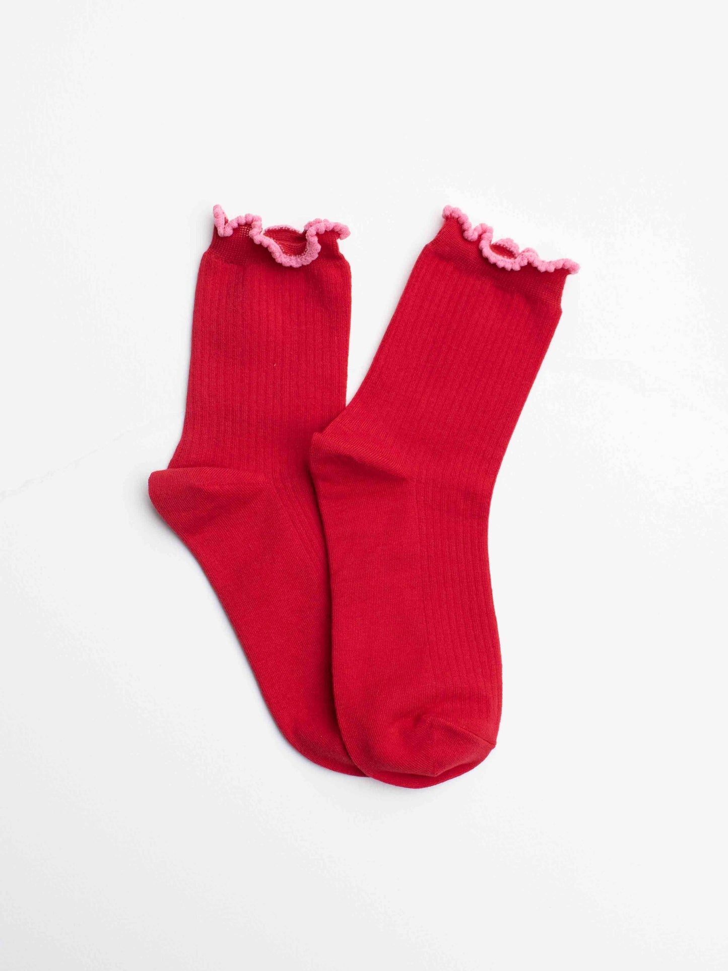 Red & Pink Ruffle Edge Socks