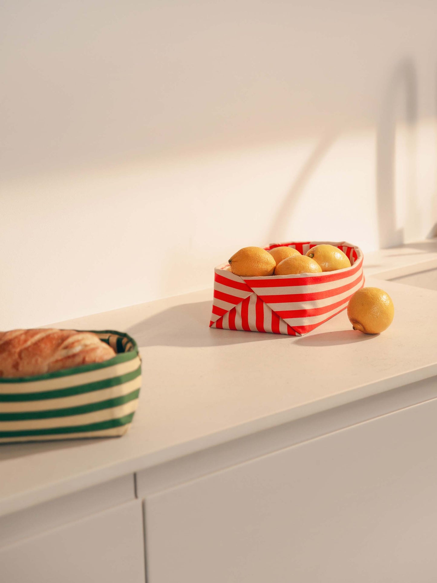 Red Stripes Bread Basket