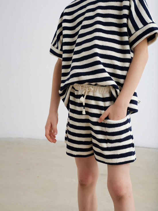 Navy Stripes Towelling Shorts