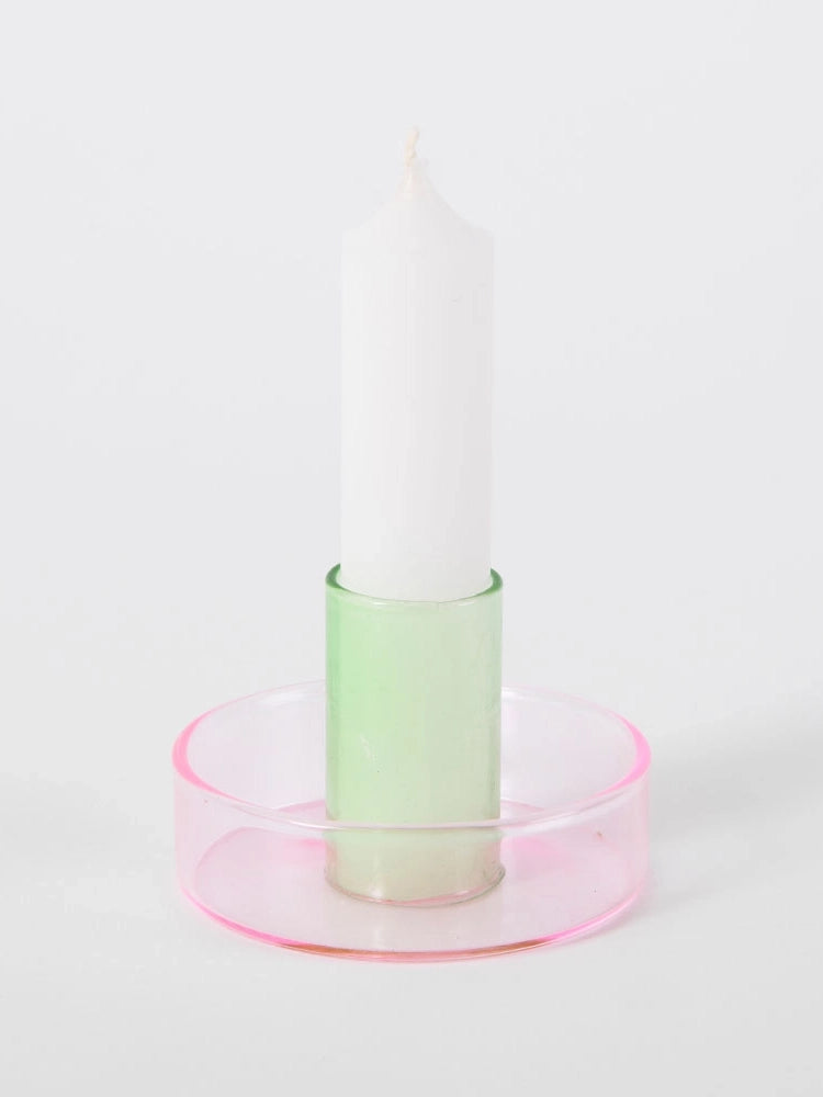 Pink & Green Glass Candle Holder