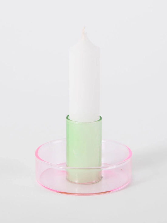 Pink & Green Glass Candle Holder