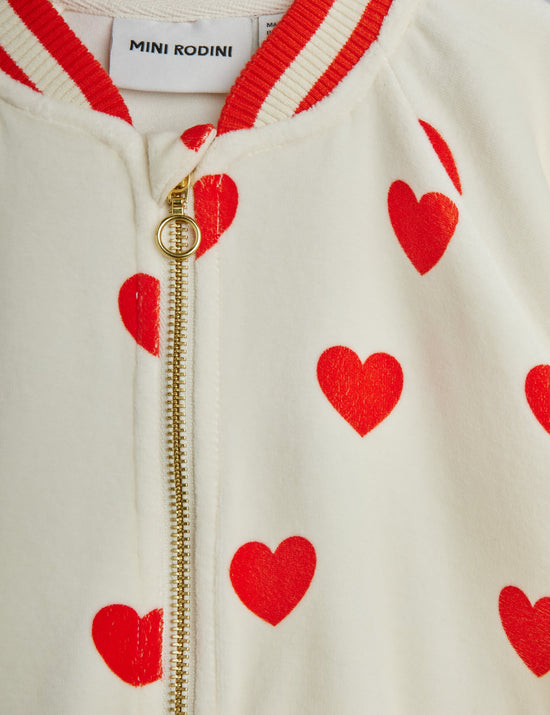 Hearts AOP Velour Baseball Cardigan