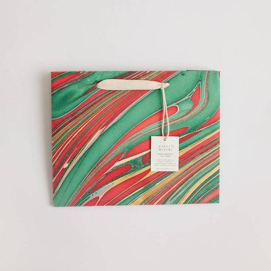 Striations Festive Hand Marbled Gift Bag