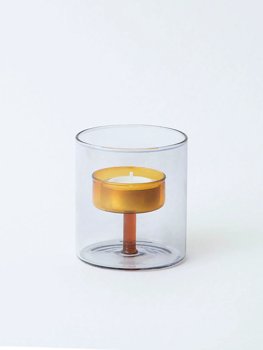 Grey & Orange Glass Tea-light Holder