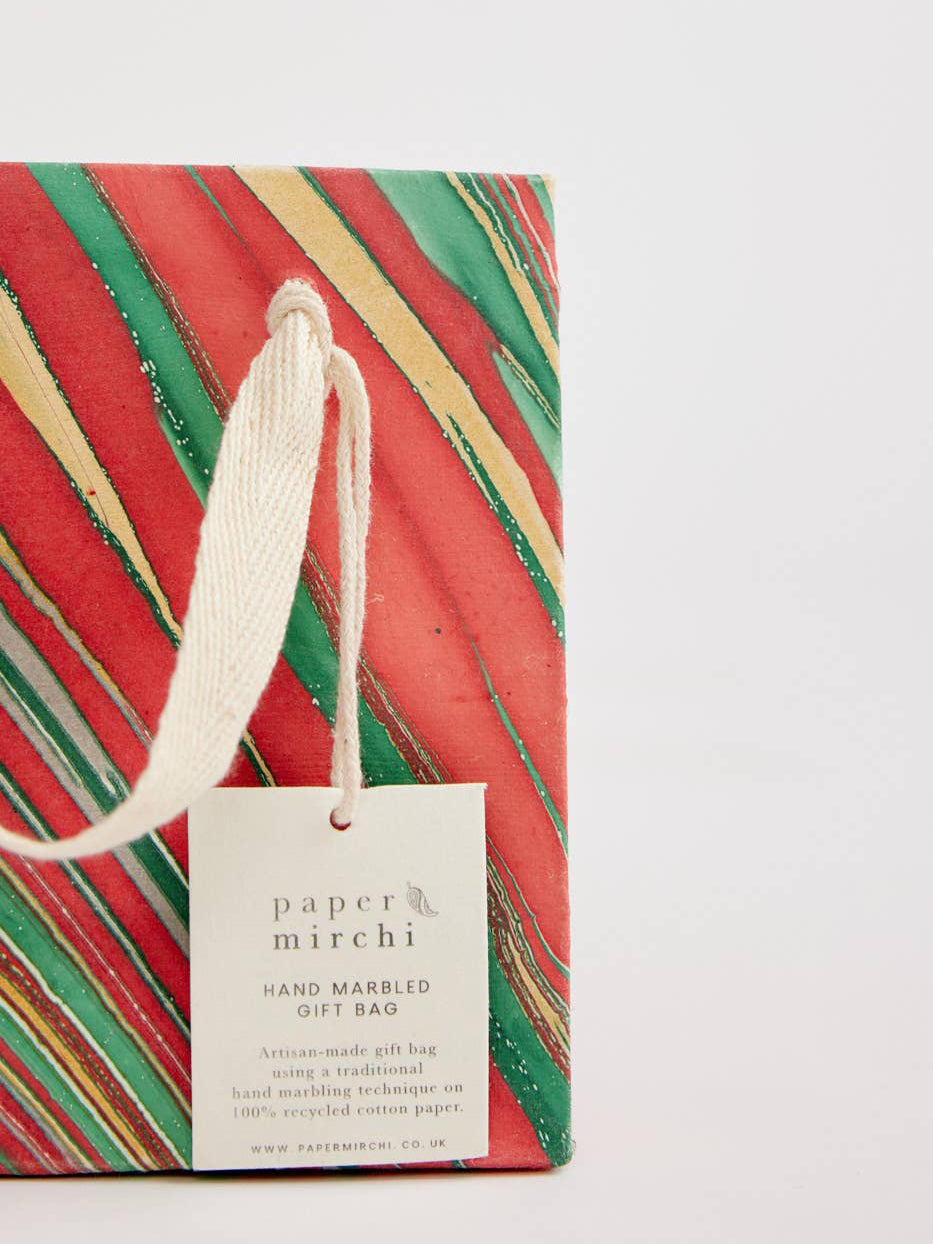 Striations Festive Hand Marbled Gift Bag