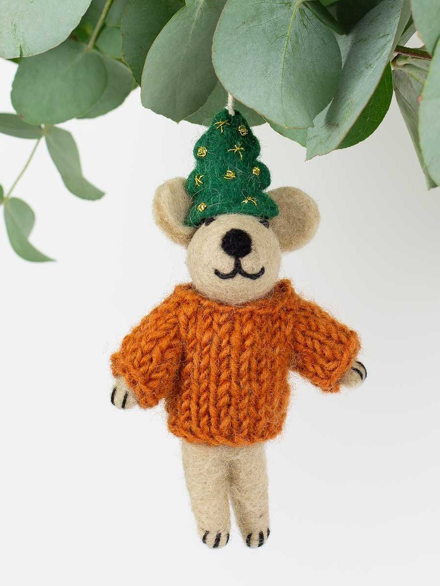 Bear with Christmas Tree Hat Decoration