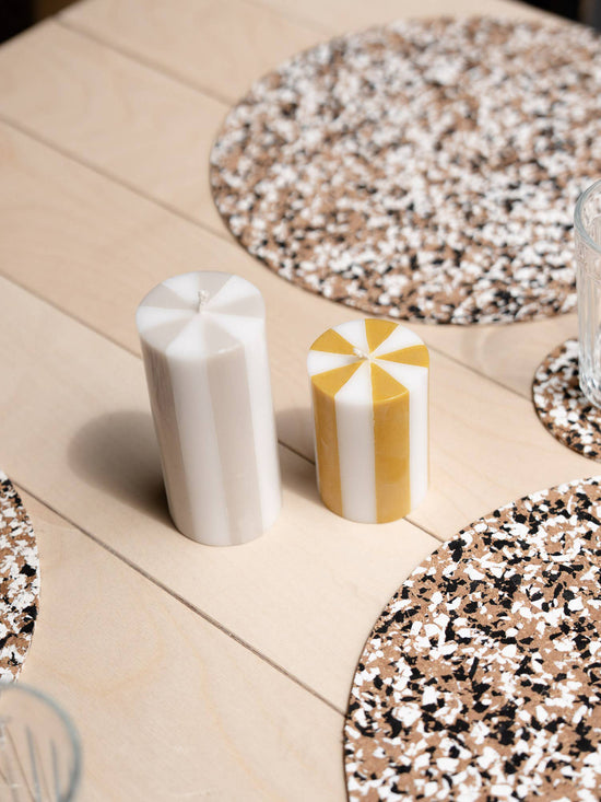 Curry & White Stripe Pillar Candle