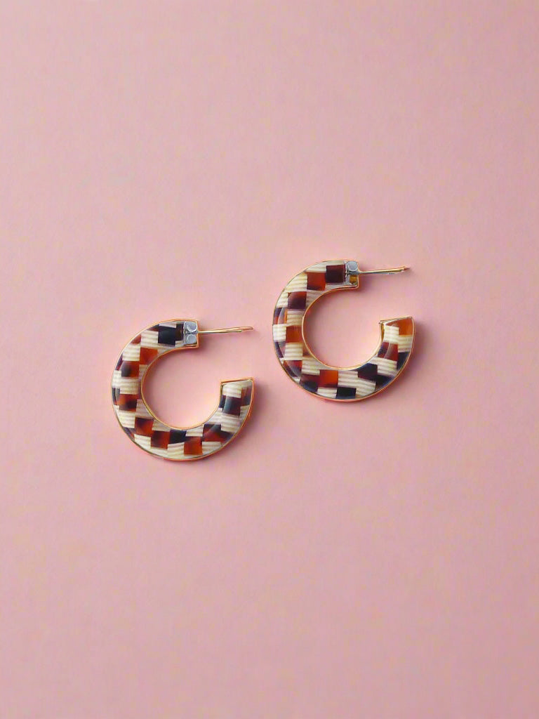 Honey Checker Hoop Earrings