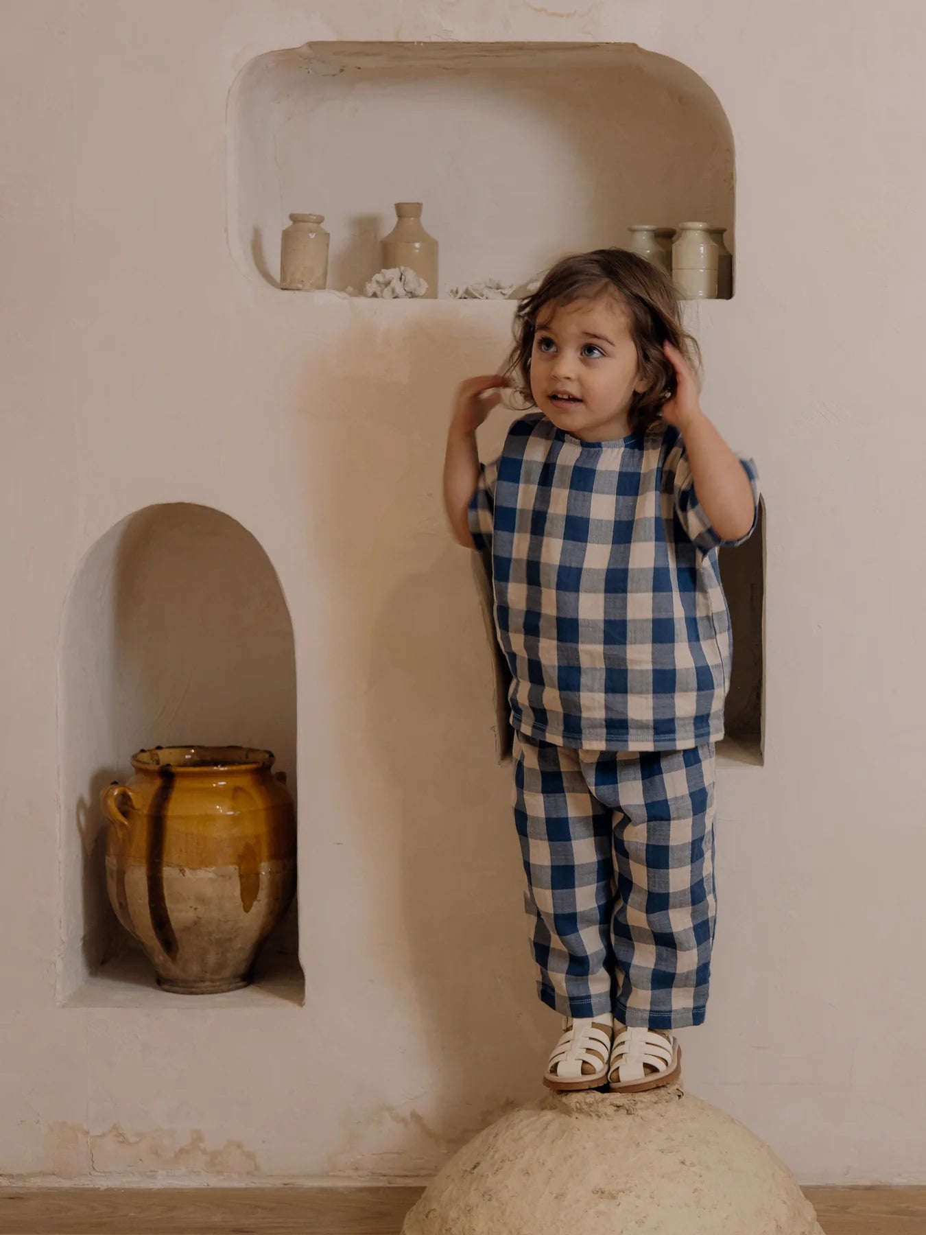 Pottery Blue Gingham Fisherman Pants
