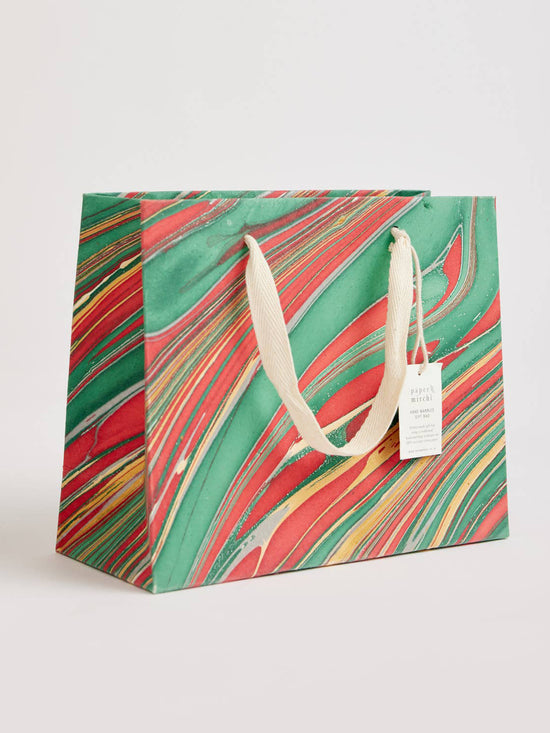 Striations Festive Hand Marbled Gift Bag