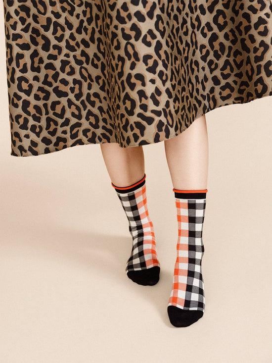 Red Colour Block Gingham Socks