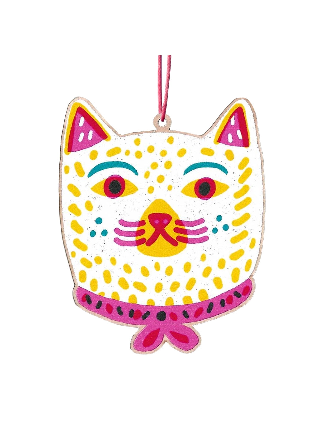 Cat Wearing Ribbon Printed Wooden Decoration