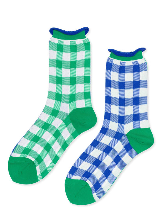 Green Colour Block Gingham Socks