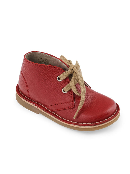 Red Leather Kids Lace Up Boots