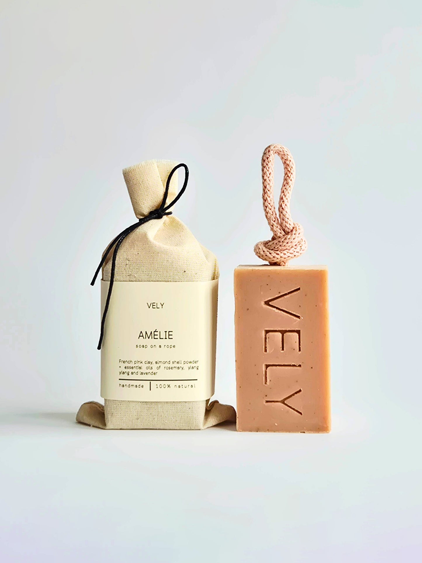 Amelie Pink Clay Soap on A Rope