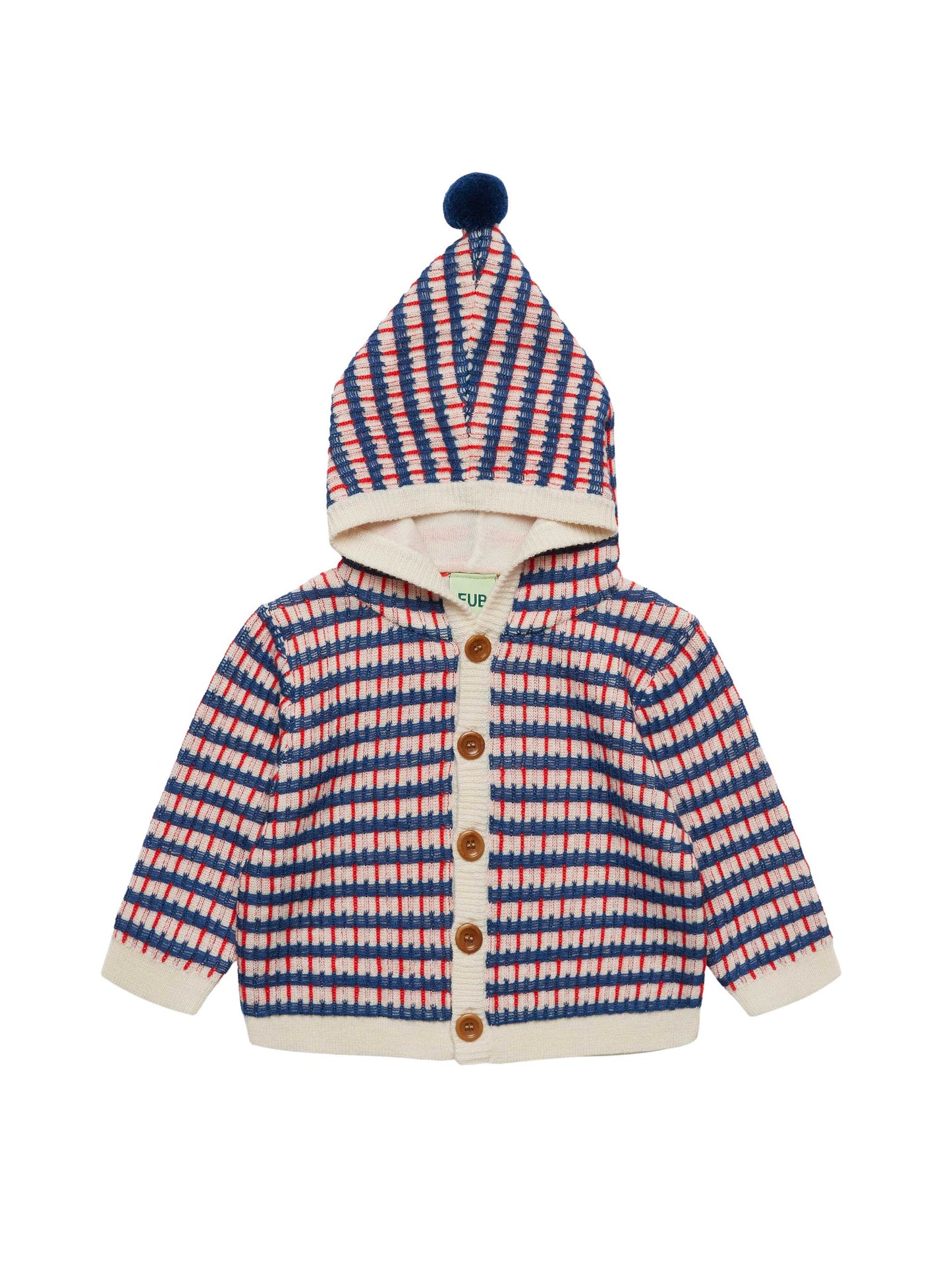 Ecru, Red & Indigo Baby Cardigan