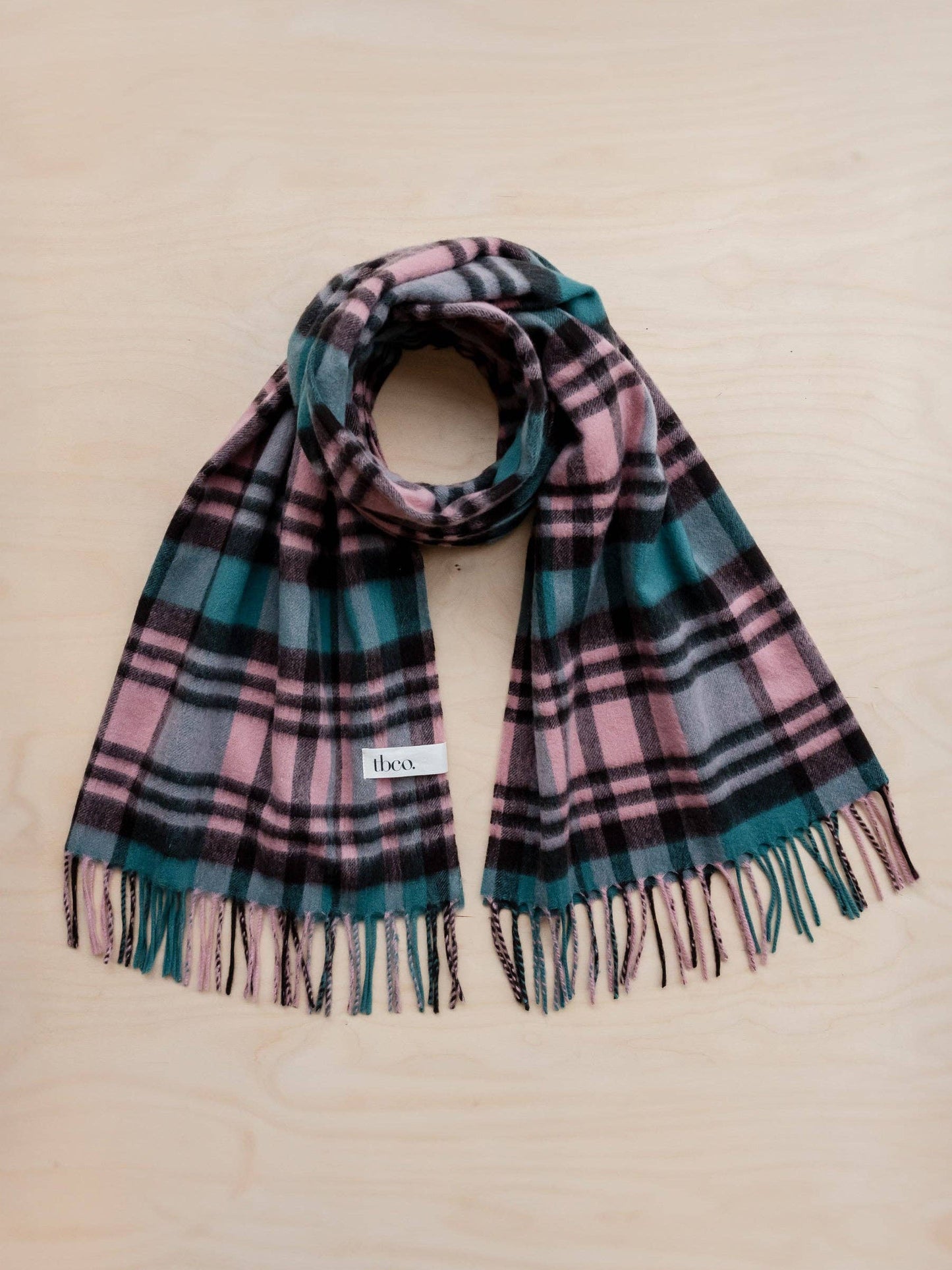 Pine Green & Rose Pink Tartan Check Lambswool Blanket Scarf