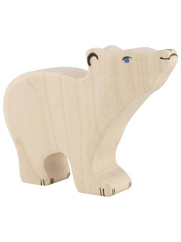 Wooden Polar Bear Cub with Head Raised