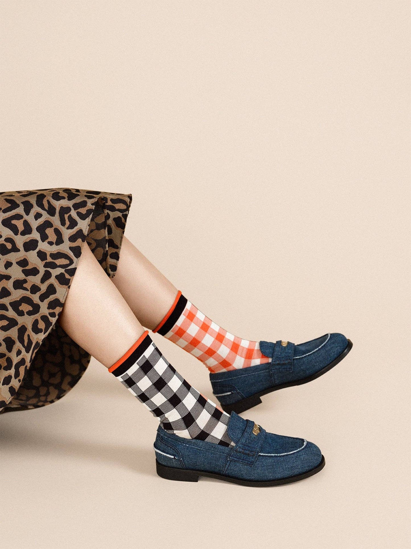 Red Colour Block Gingham Socks