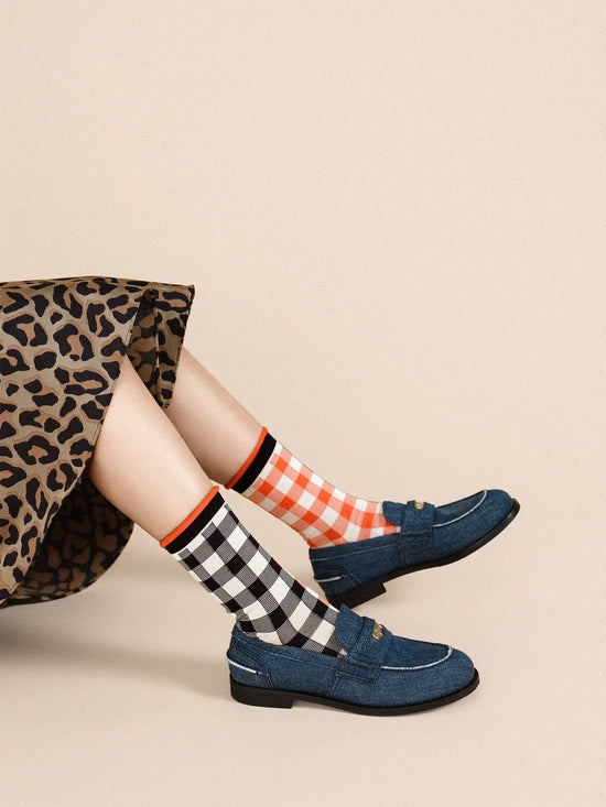 Red Colour Block Gingham Socks