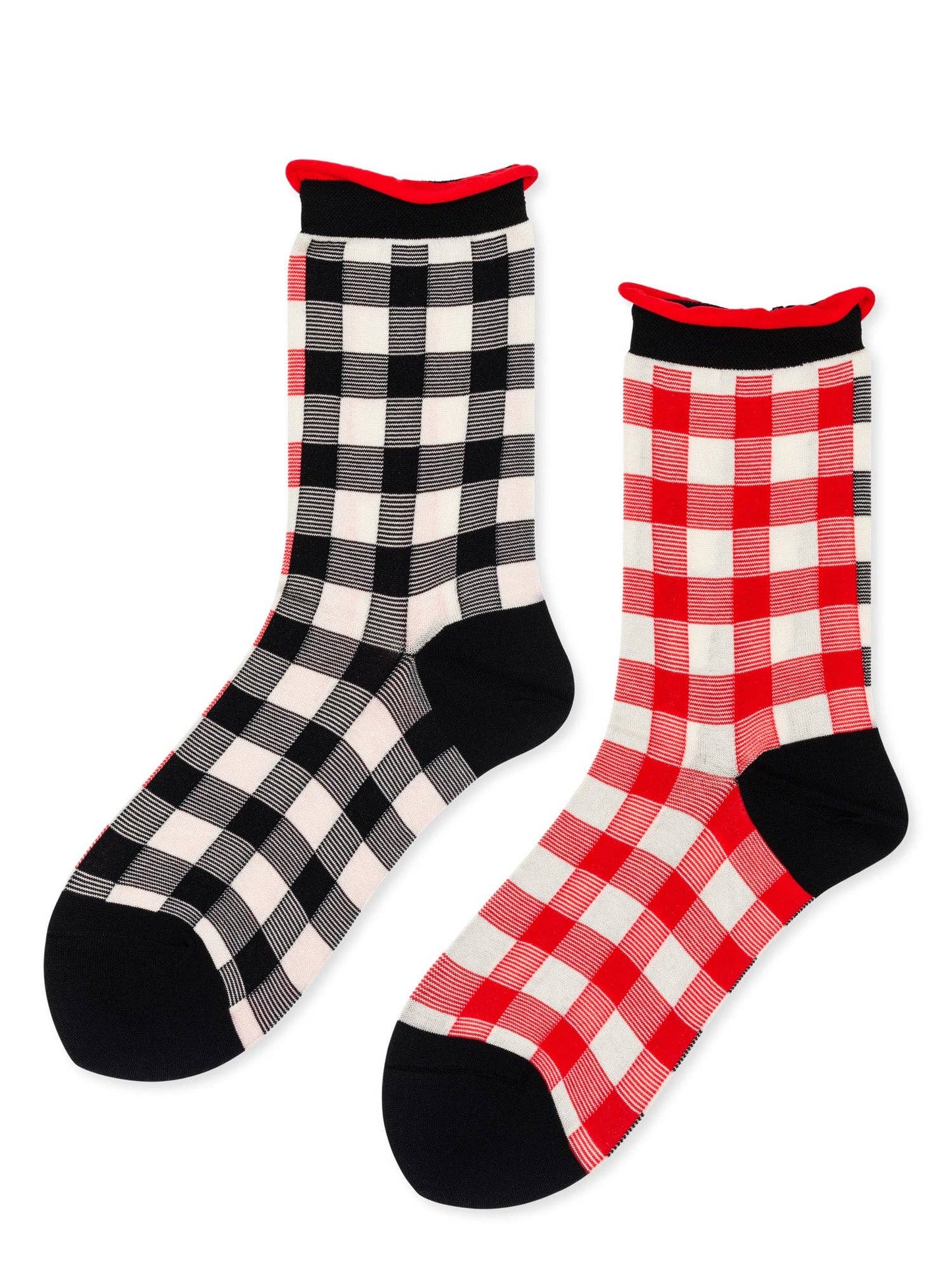 Red Colour Block Gingham Socks