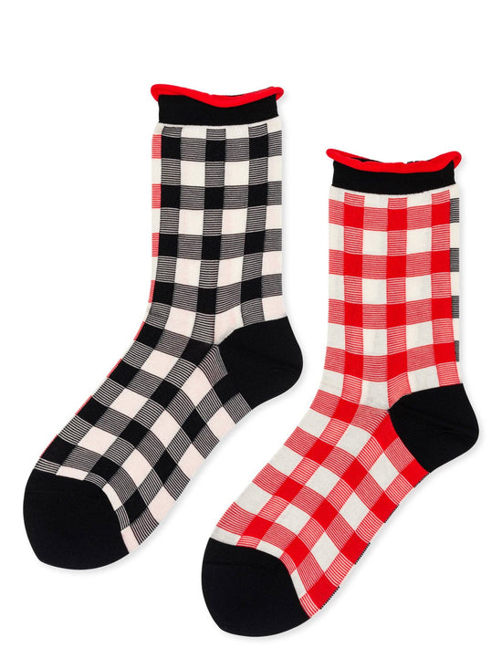 Red Colour Block Gingham Socks
