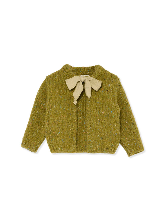 Green Flecked Bow Baby Cardigan