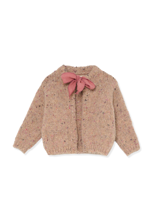 Pink Flecked Bow Baby Cardigan