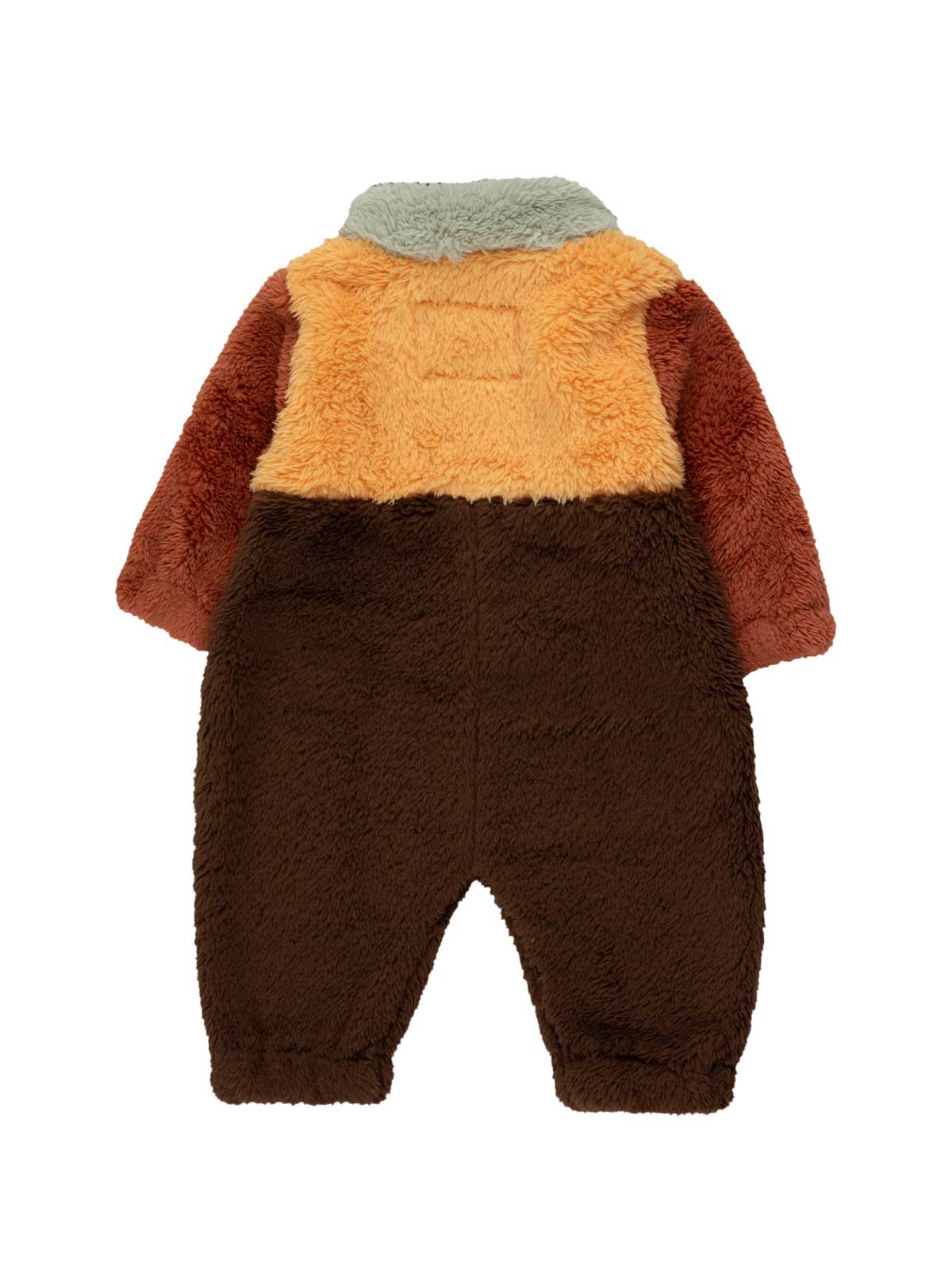 Brown & Soft Yellow Colour Block Sherpa One-Piece