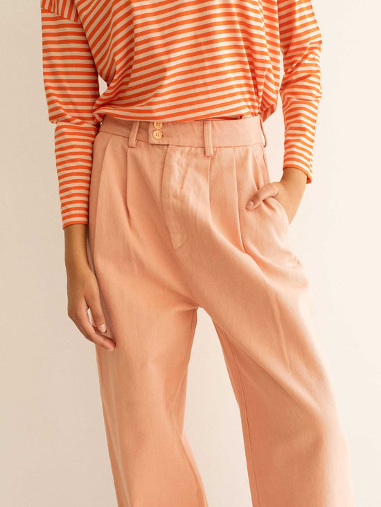 Peach Pleated Twill Trousers