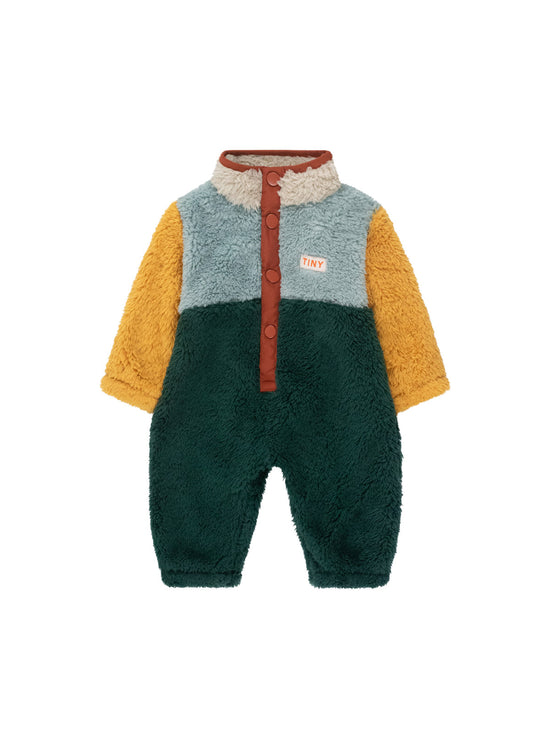 Bottle Green Colour Block Polar Sherpa One-Piece