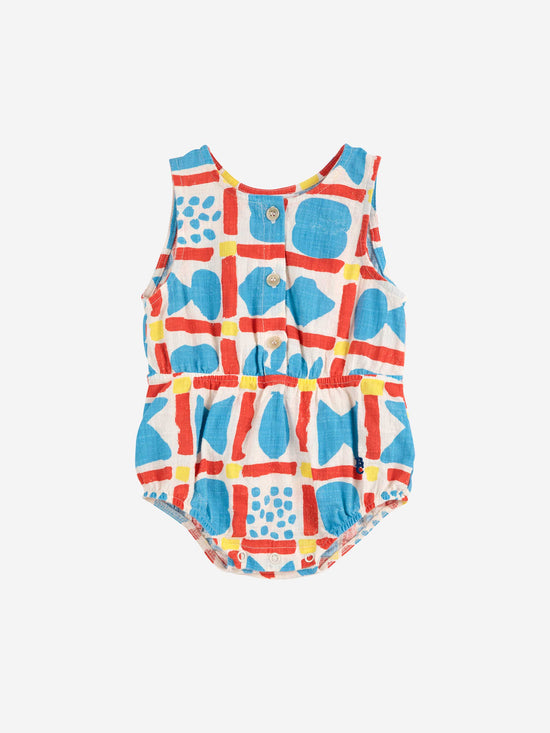 Geometric Game All Over Woven Romper