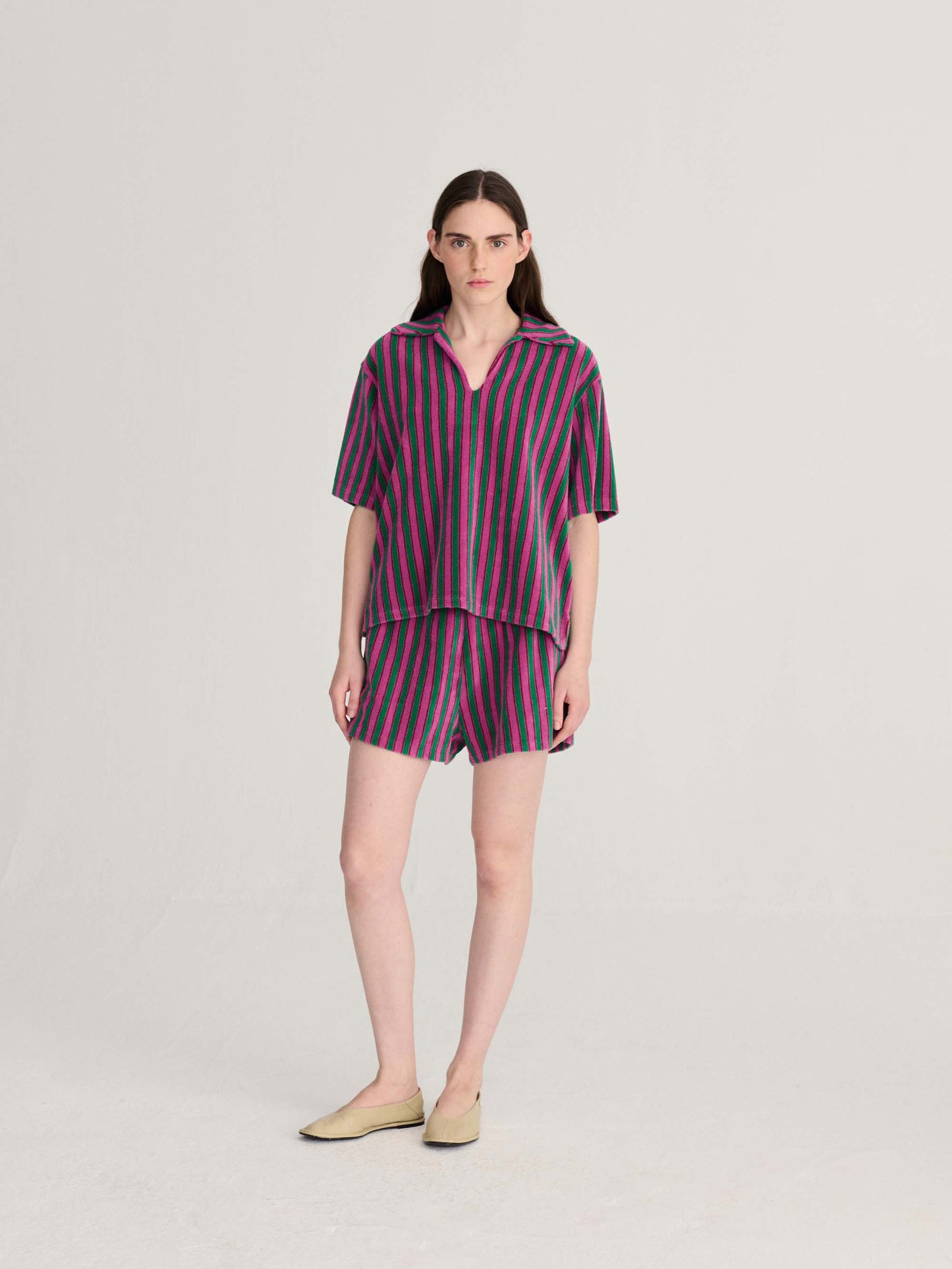 Purple Striped Terry Shorts