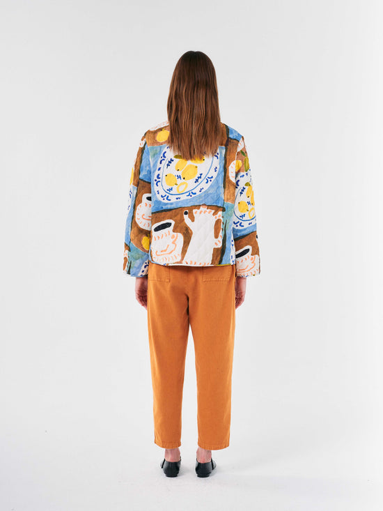 Abstract Tea Time Printed Quilted Jacket