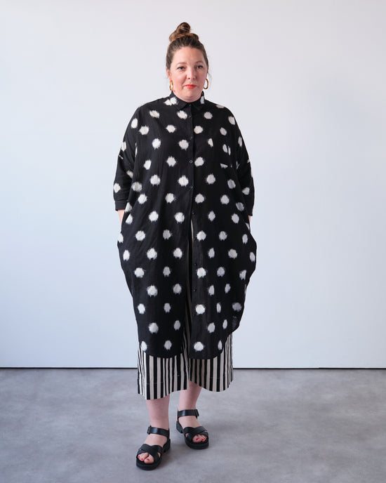 Black Ikat Spot Shirt Dress