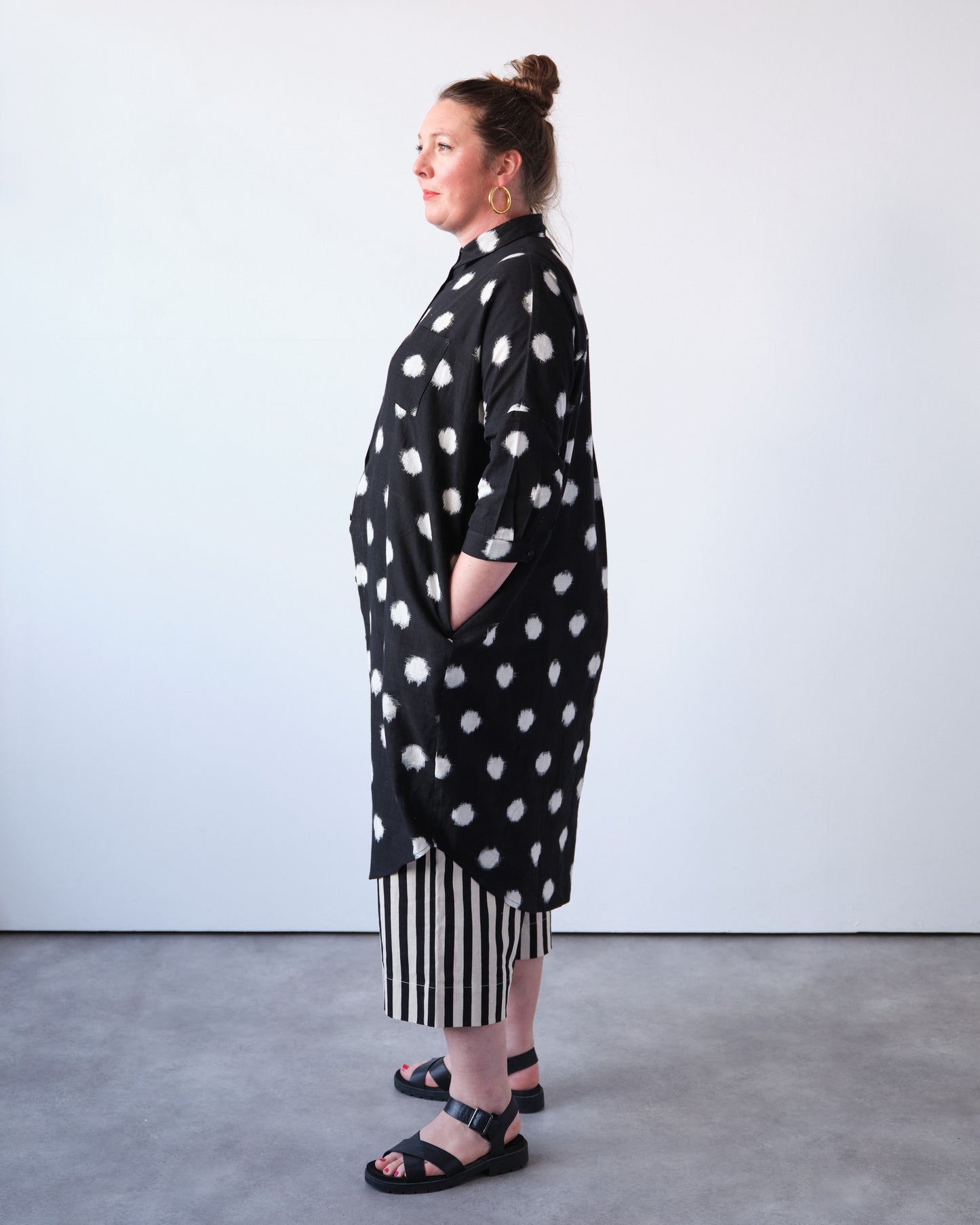 Black Ikat Spot Shirt Dress