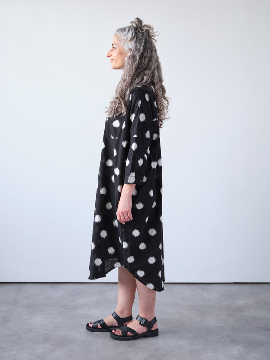 Black Ikat Spot Shirt Dress